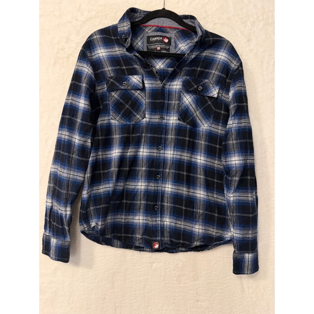 Canada Weathergear Mens Blue Black Plaid Flannel Button Down Shirt Size Medium‎